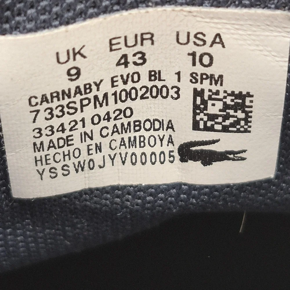 Lacoste Shoes Mens Size 10 Navy Carnaby Evo BL 1 Leather Sneakers‎ 733SPM1002003